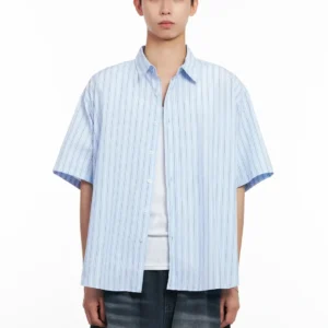 Custom Blue Striped Oversized Short Sleeve Shirt