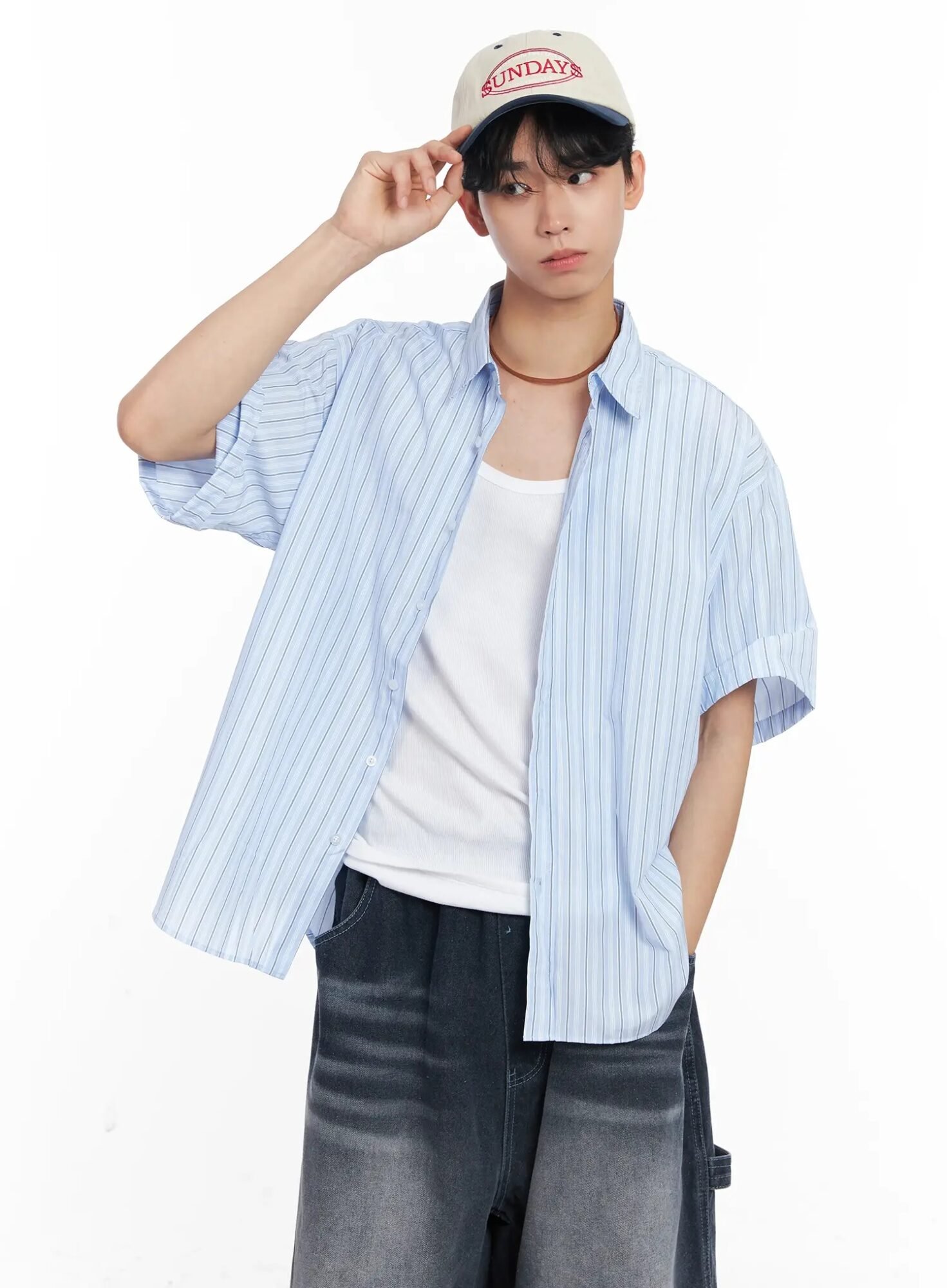 Custom Blue Striped Oversized Short Sleeve Shirt - Image 2