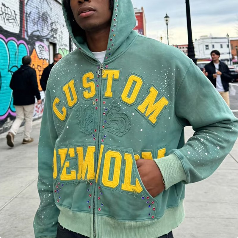 Vintage-style Embroidery Zipped Men’s Hoodie - Image 3