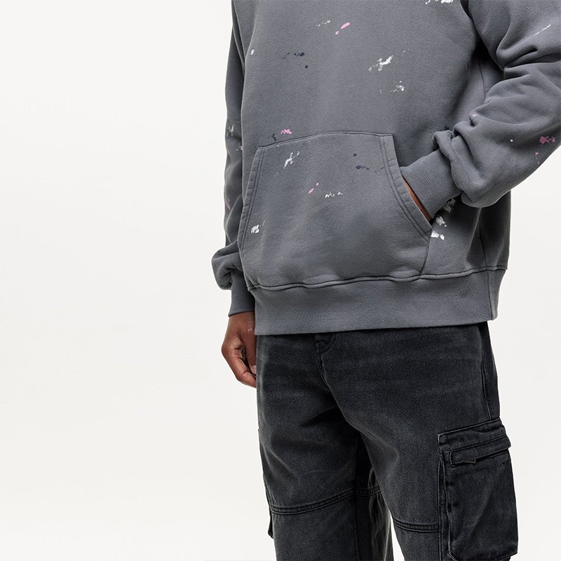 Washed Grey Paint Splatter Hoodie for Men - Image 2
