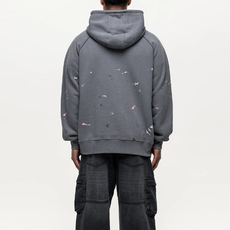 Washed Grey Paint Splatter Hoodie for Men - Image 3