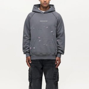 Washed Grey Paint Splatter Hoodie for Men