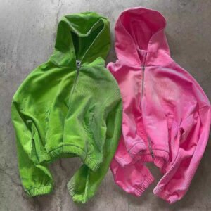 Zip-Up Corduroy Oversized  Hooded Jacket