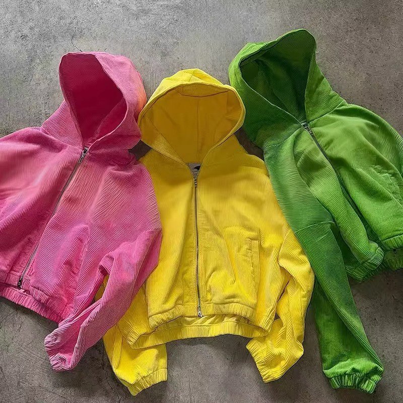 Zip-Up Corduroy Oversized Hooded Jacket - Image 2
