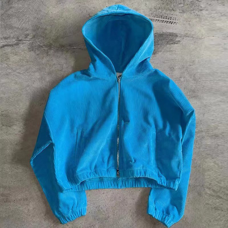 Zip-Up Corduroy Oversized Hooded Jacket - Image 3