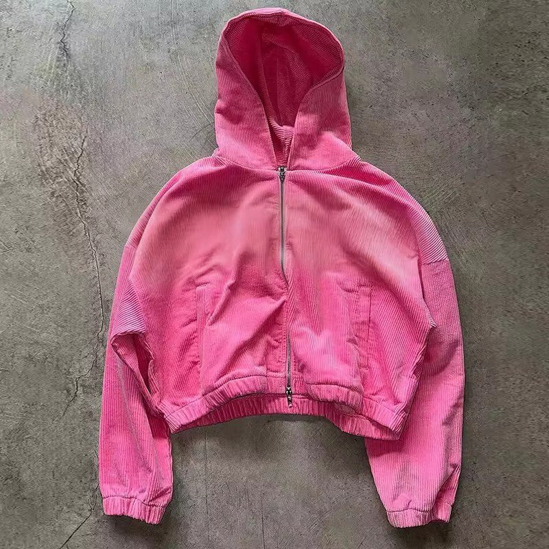 Zip-Up Corduroy Oversized Hooded Jacket - Image 4