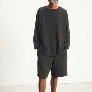 Washed Black Oversized Sweatshirt and Shorts Set
