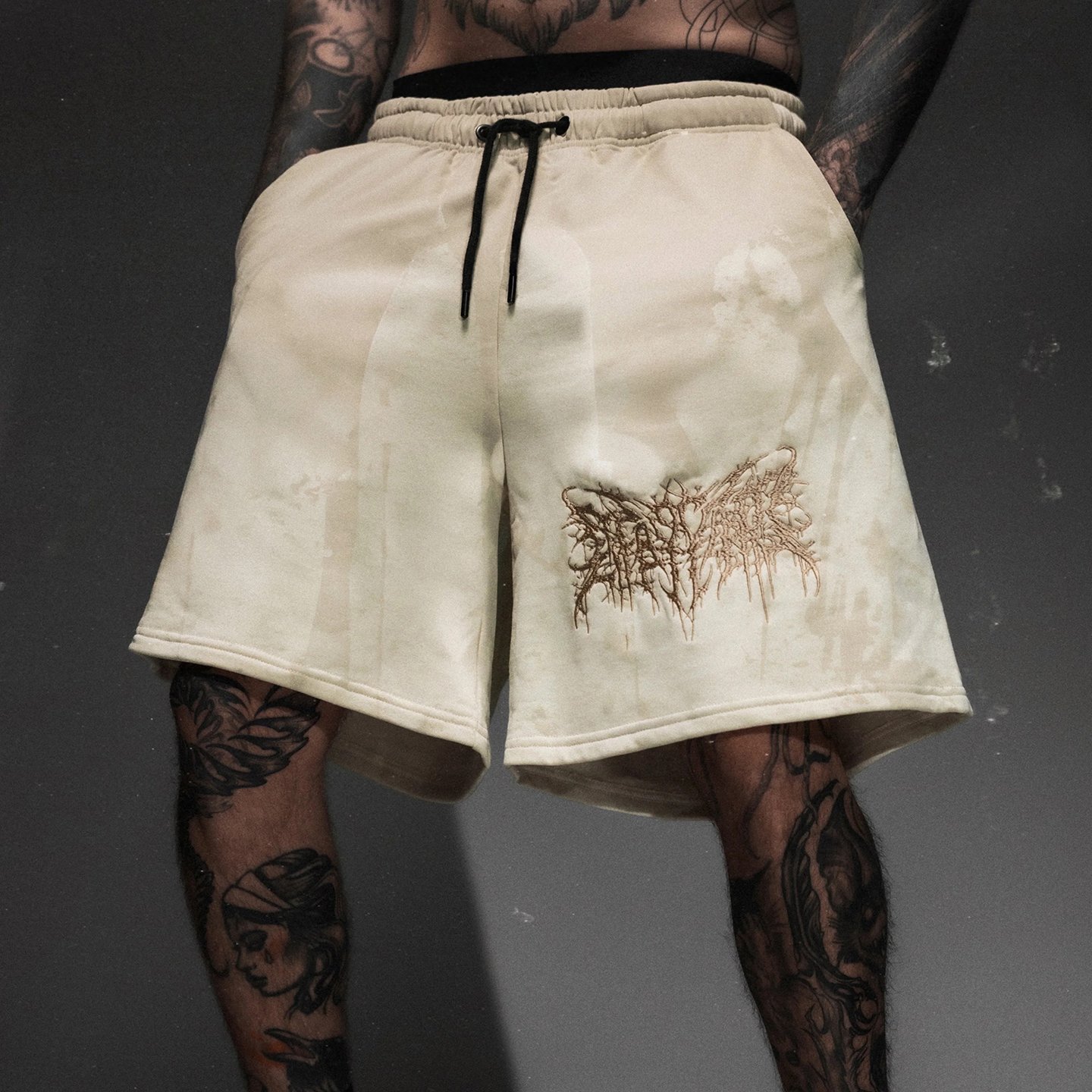 Washed Graphic Sweat Shorts with Drawstring Waist