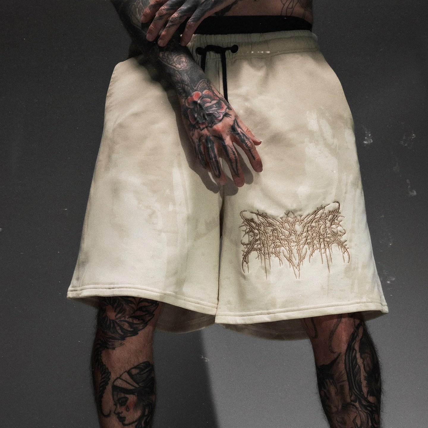 Washed Graphic Sweat Shorts with Drawstring Waist - Image 2