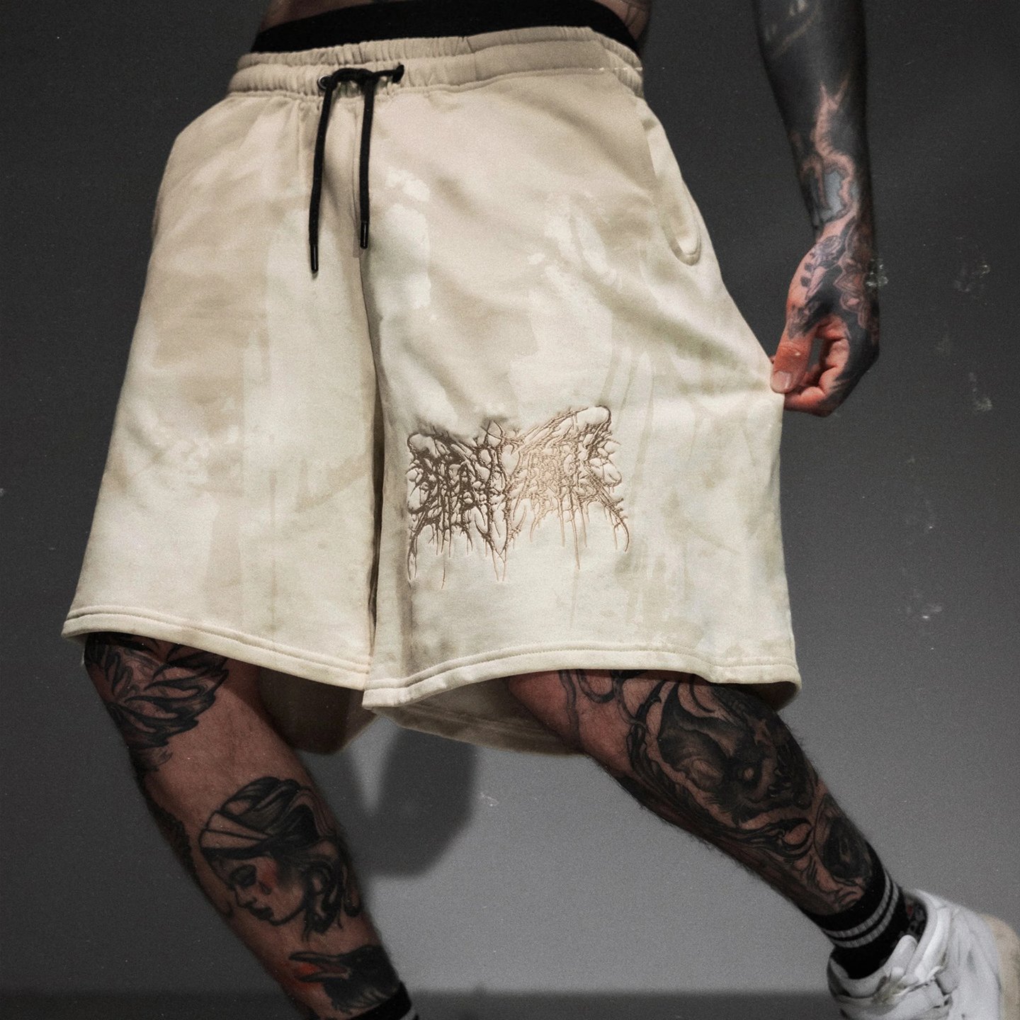 Washed Graphic Sweat Shorts with Drawstring Waist - Image 3