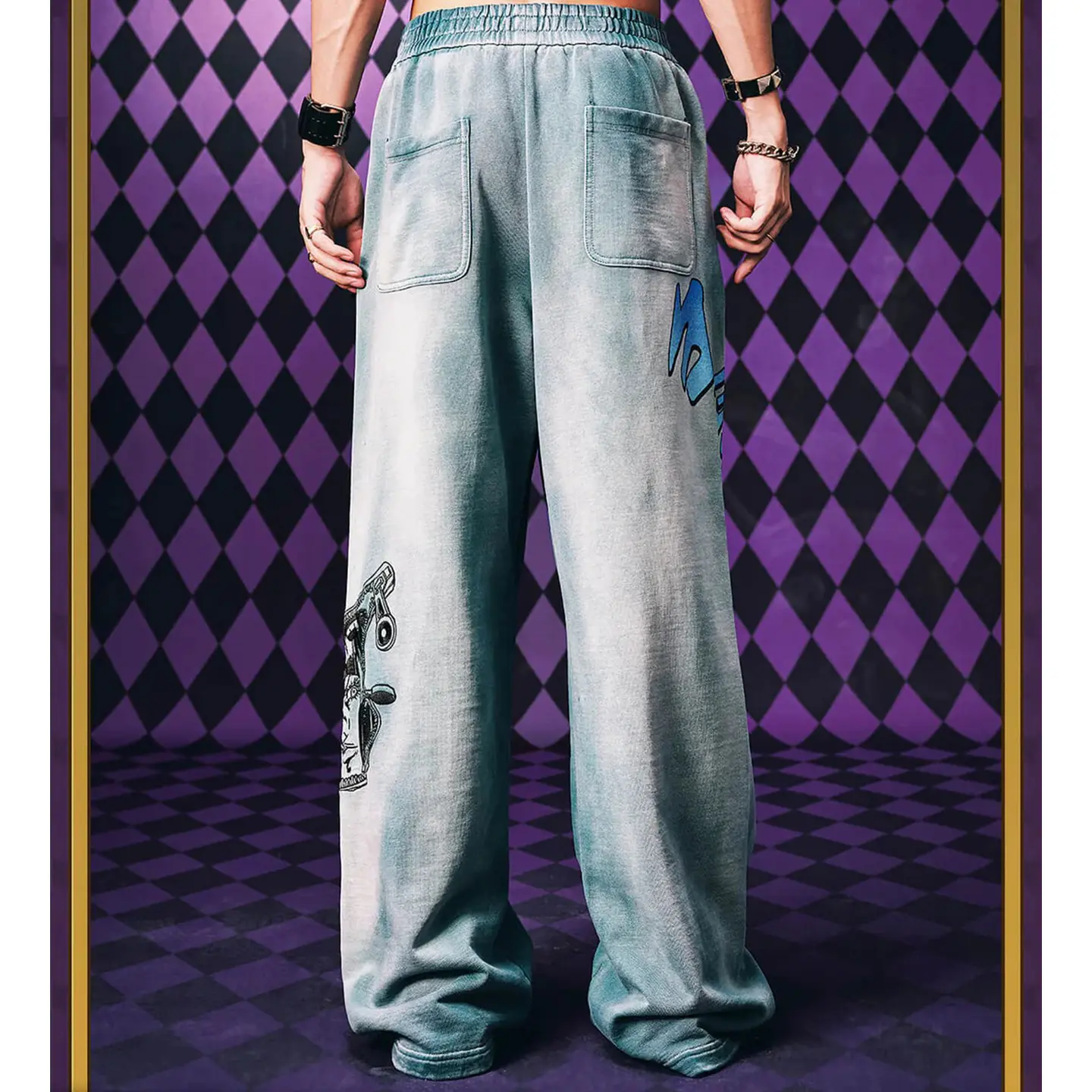Washed Baggy Graphic Sweatpants with Back Pockets - Image 3