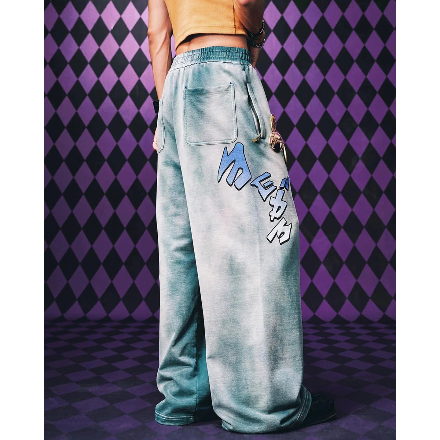 Washed Baggy Graphic Sweatpants with Back Pockets - Image 2