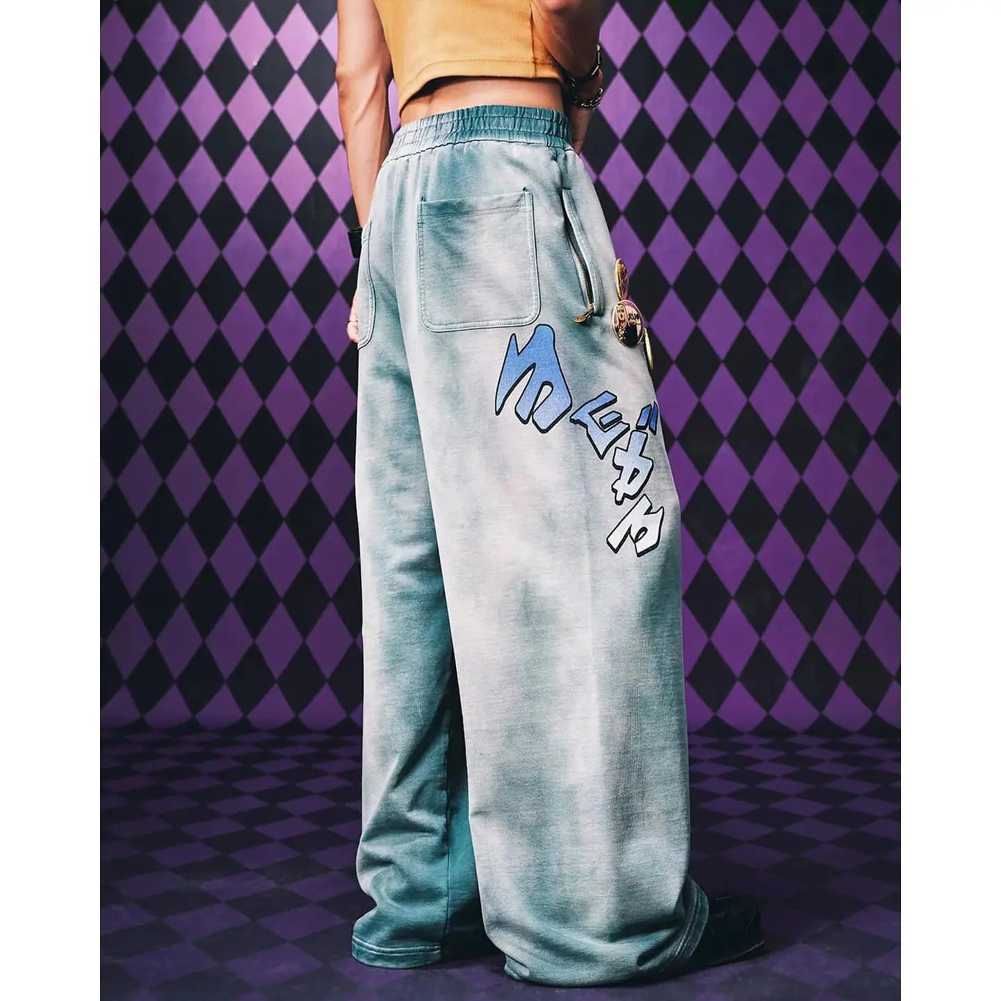 Washed Baggy Graphic Sweatpants with Back Pockets - Image 2