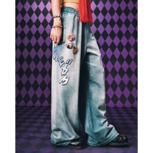 Washed Baggy Graphic Sweatpants with Back Pockets
