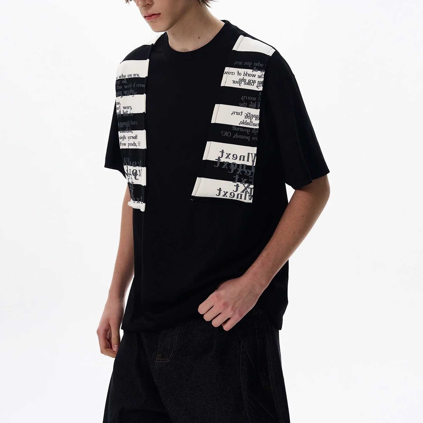 Oversized T-Shirt with Graphic Stripe Patchwork