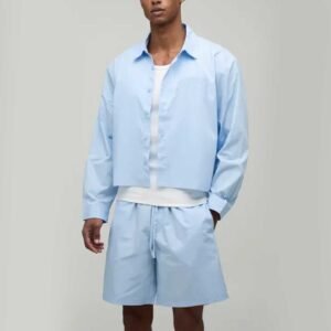 Light Blue Cropped Shirt and Baggy Shorts Set