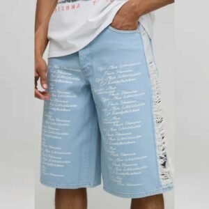 Wash Longline Distressed Gusset Denim Shorts
