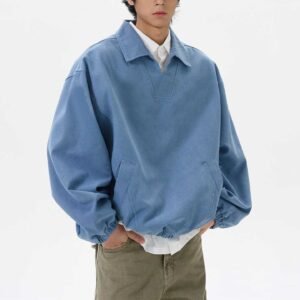 Light Blue Oversized Collared Varsity Pullover