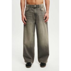 Men’s Grey Washed Super Baggy Wide-Leg Jeans