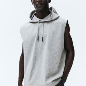 Men's Grey Sleeveless Hooded Sweatshirt