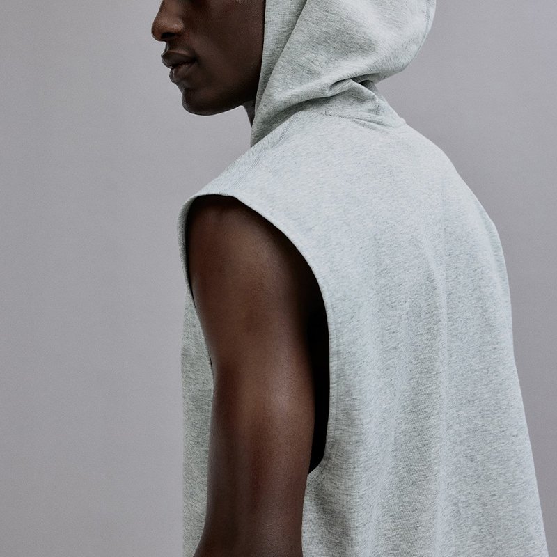 Men's Grey Sleeveless Hooded Sweatshirt - Image 4