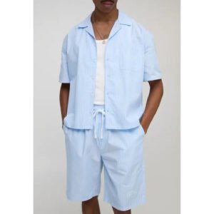Striped Short Sleeve Shirt and Shorts Set