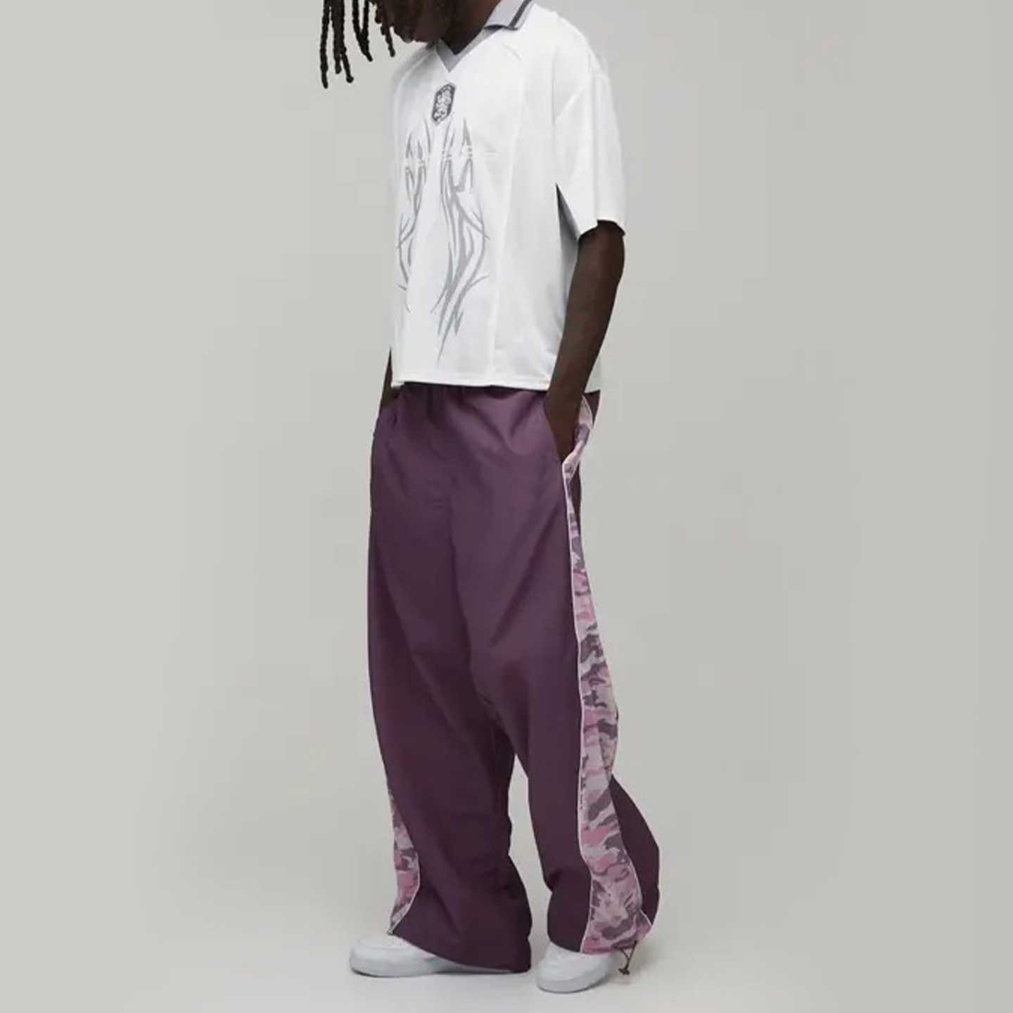Wide-Leg Track Pants with Camo Side Panels - Image 4