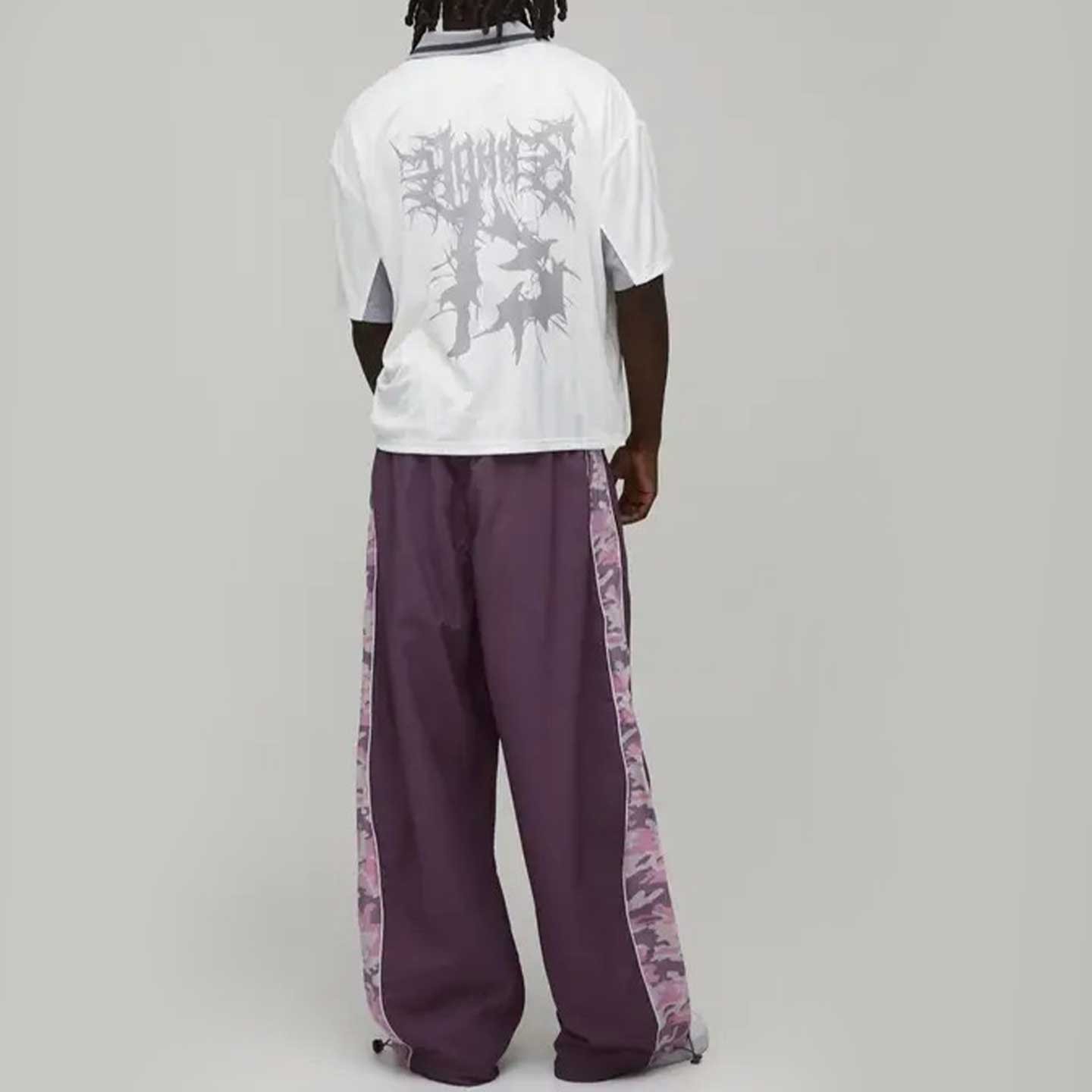 Wide-Leg Track Pants with Camo Side Panels - Image 3