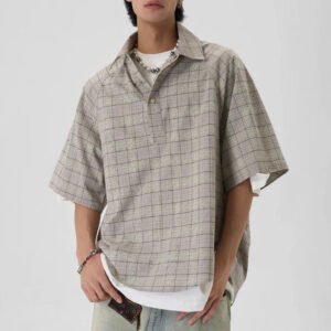 Oversized Plaid Short Sleeve Pullover Shirt