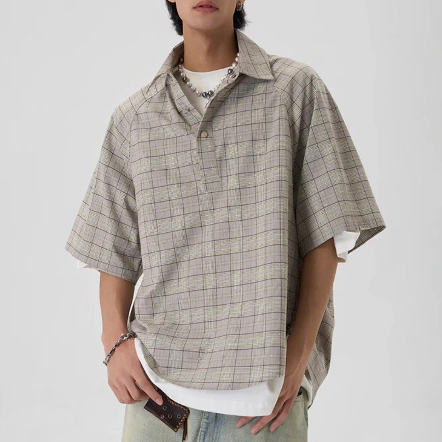 Oversized Plaid Short Sleeve Pullover Shirt