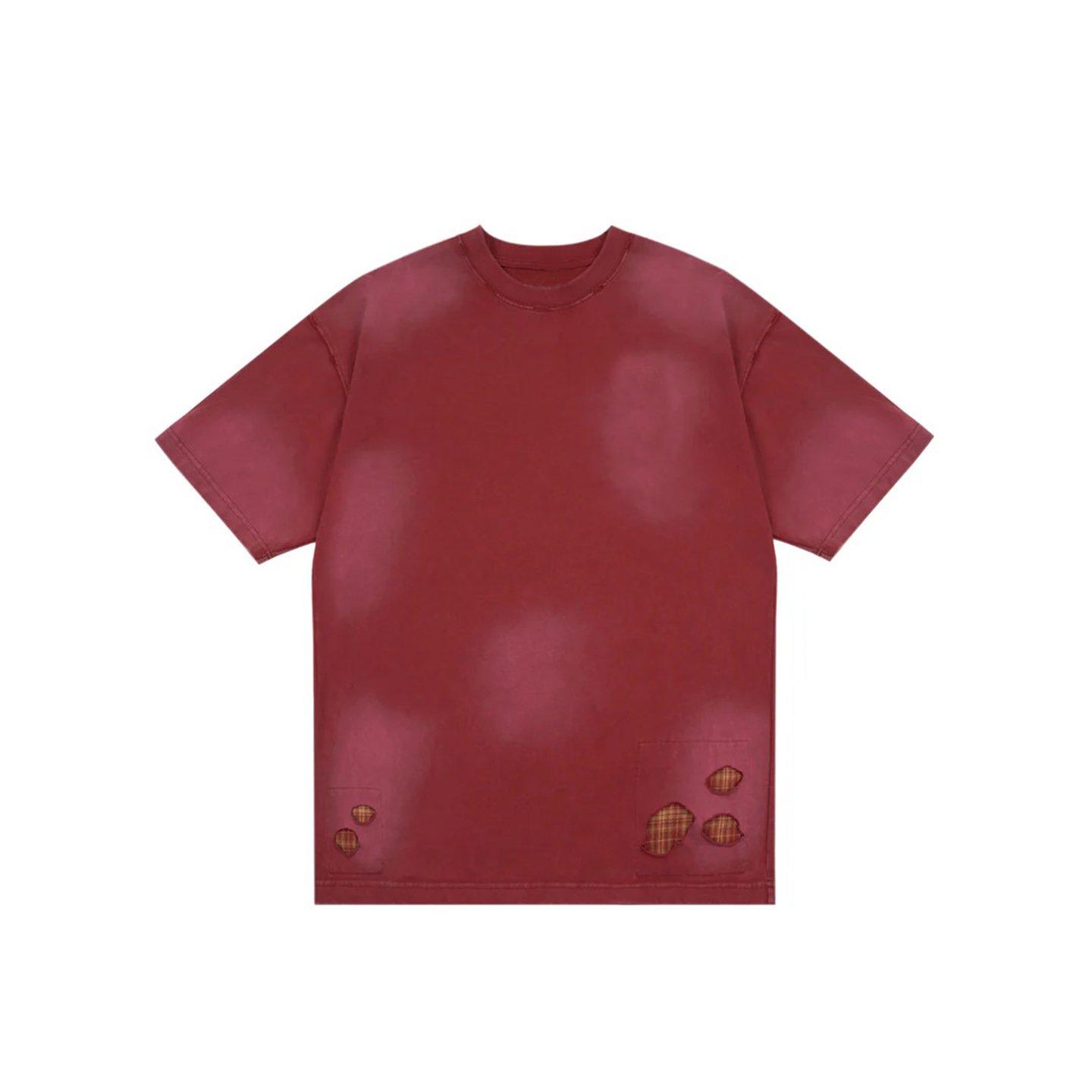 Washed Plaid Patch Oversized T-Shirt