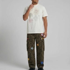 Speckled Fireworks Embroidery Graphic Short Sleeve T-Shirt