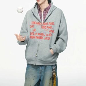 Oversized Graphic Zip-Up Hoodie