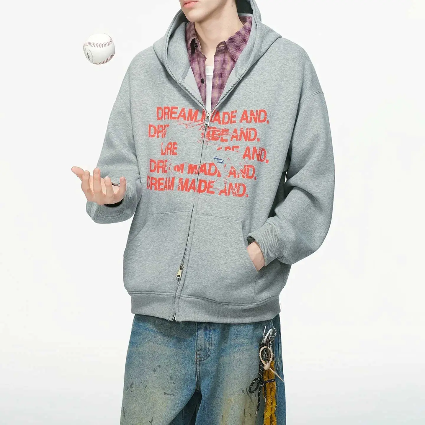 Oversized Graphic Zip-Up Hoodie