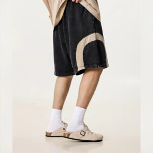 Washed Patchwork Baggy Sweat Shorts