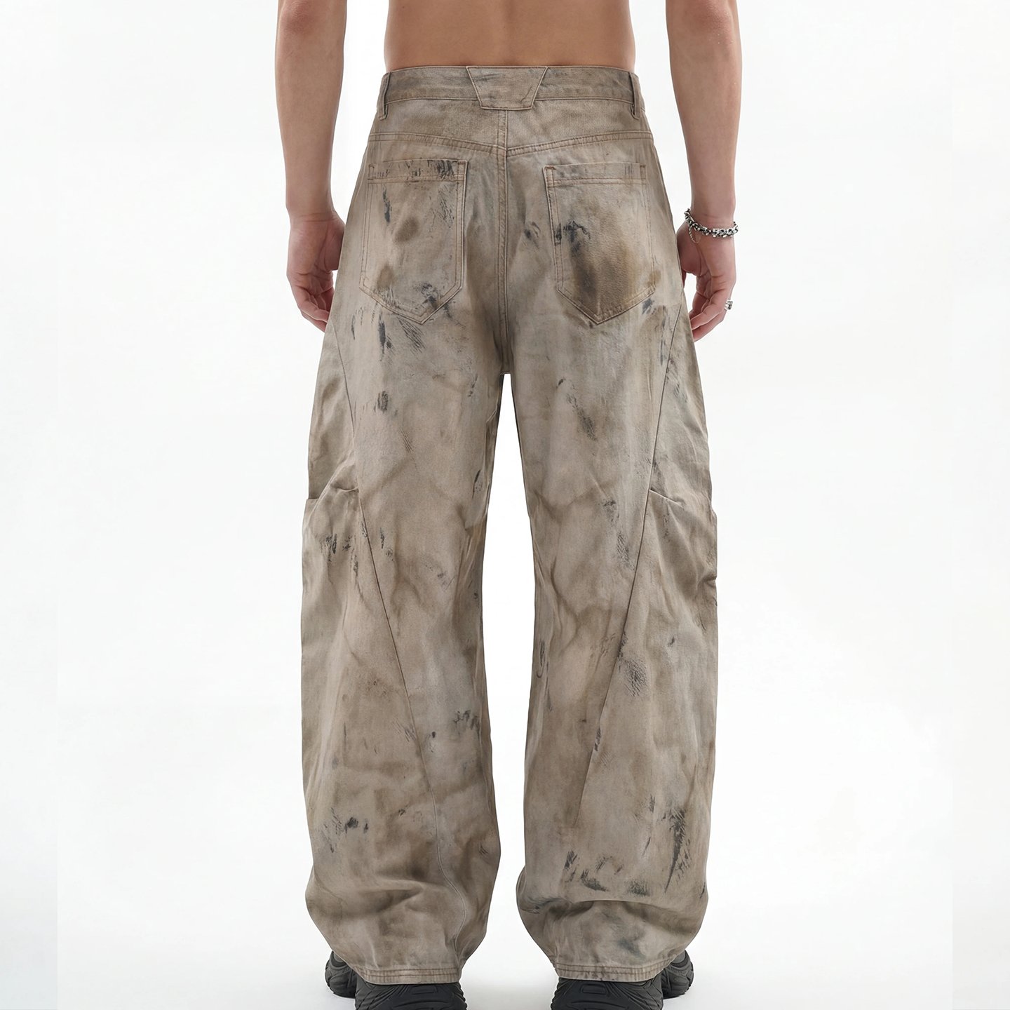 Distressed Wash Wide-Leg Cargo Jeans - Image 2
