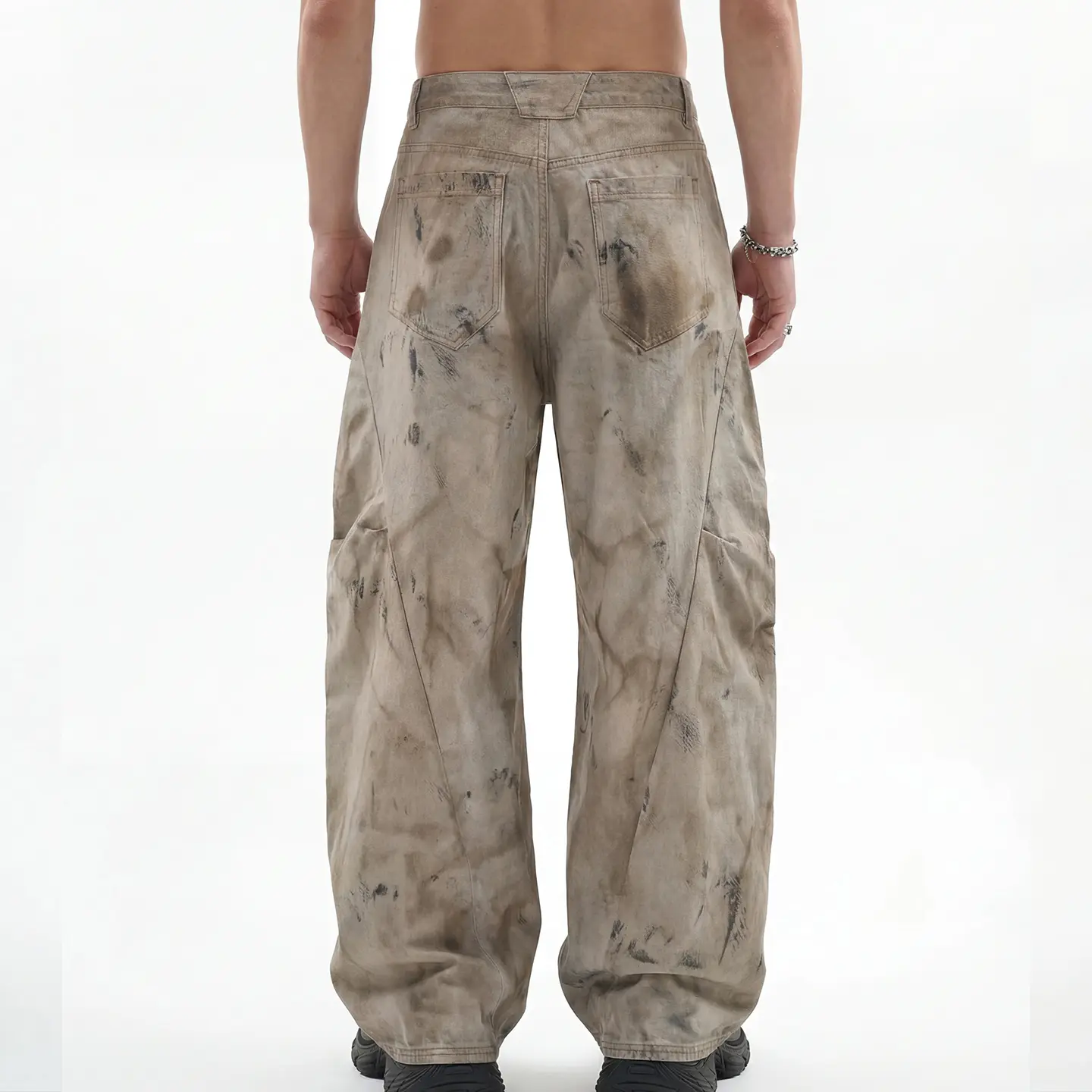 Distressed Wash Wide-Leg Cargo Jeans - Image 2