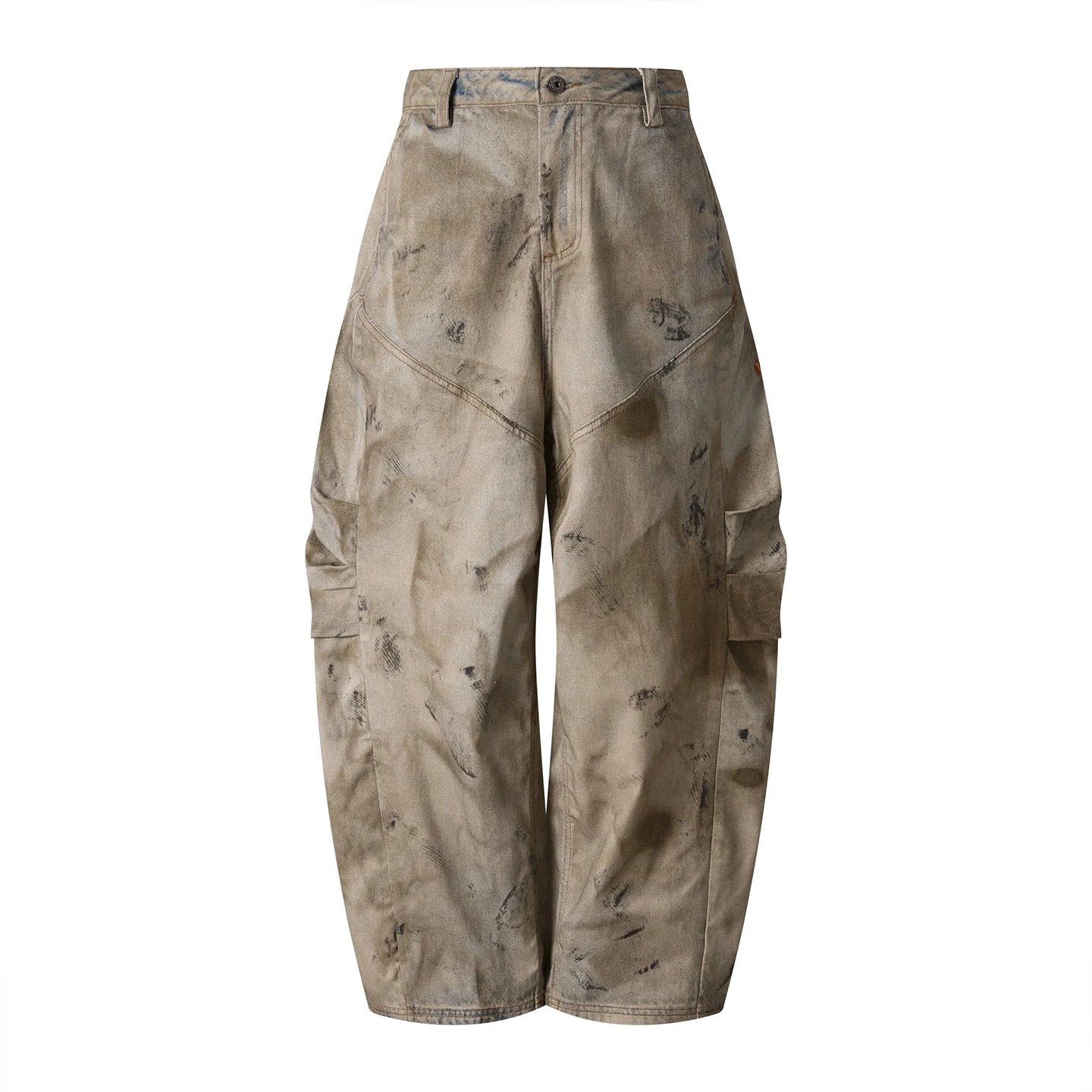 Distressed Wash Wide-Leg Cargo Jeans - Image 4