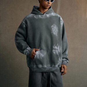 Distressed Vintage Oversized Hoodie with Kangaroo Pocket
