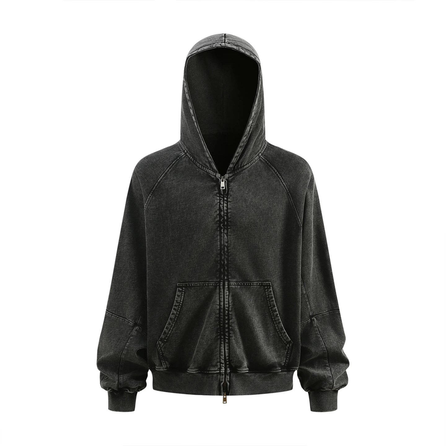 Washed Black Oversized Zip-Up Hoodie - Image 2