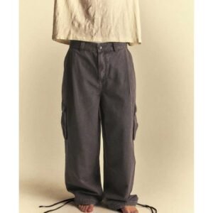 Men’s Vintage Wash Baggy Cargo Pants with Drawstring Hems