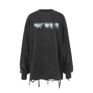 Distressed Graphic Oversized Long-Sleeve T-Shirt