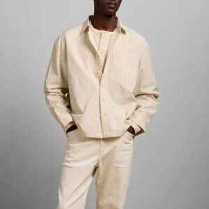 Men’s Striped Patch Pocket Button-Up Shirt
