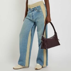 Two-Tone Denim and Suede Panel Jeans