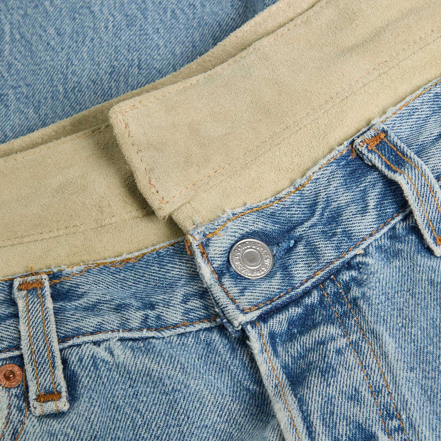 Two-Tone Denim and Suede Panel Jeans - Image 3