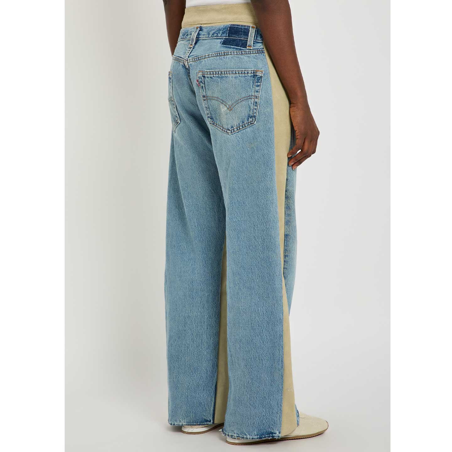 Two-Tone Denim and Suede Panel Jeans - Image 2